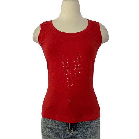St. John Paillette Sparkly Stretch Jersey Knit Tank Top Blouse Orange Red Medium - Picture 1 of 11
